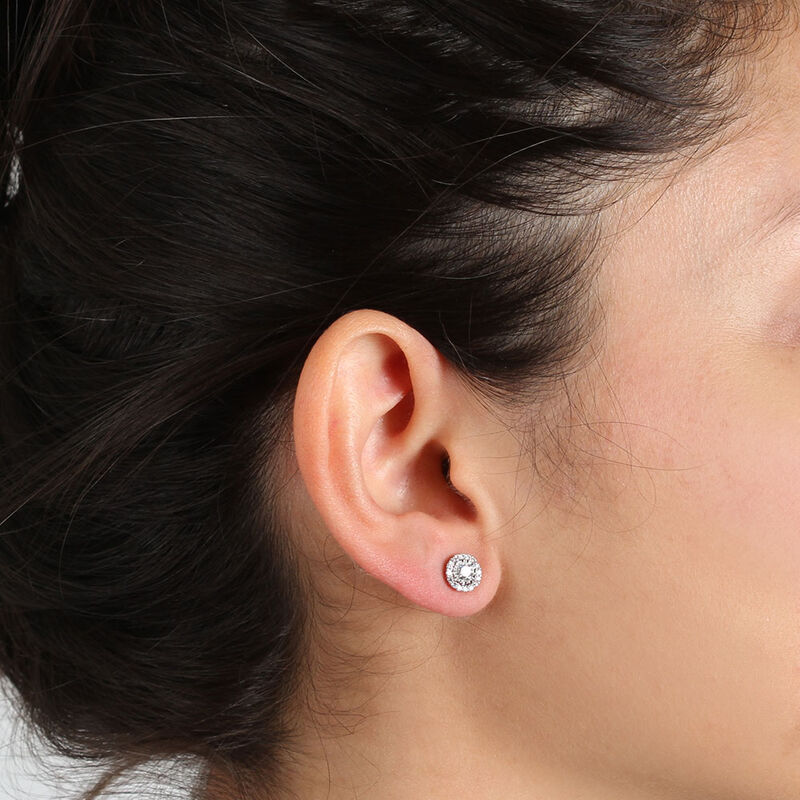 Cluster Diamond Halo Studs, ⅓ Carat Total Weight, 14K White Gold image number 1