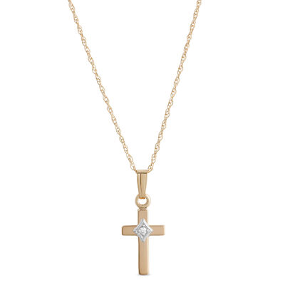 15-Inch Baby Cross Pendant Necklace, 14K Yellow Gold