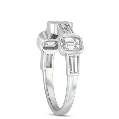 Emerald Cut and Baguette Diamond Anniversary Ring, 1.5 Carat Total Weight, 14K White Gold