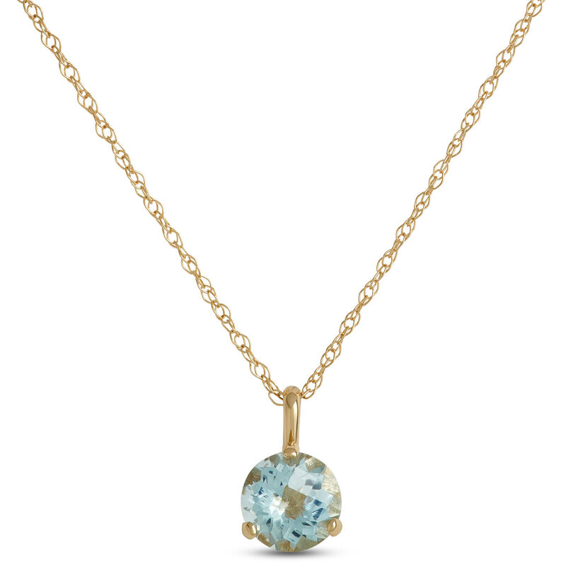Classic Round Aquamarine Pendant Necklace, 14K Yellow Gold image number 0