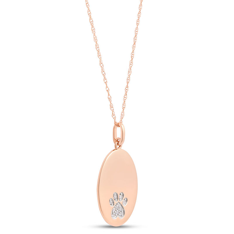 Oval Shaped Paw Pendant with Diamonds, 14K Yellow Gold image number 2