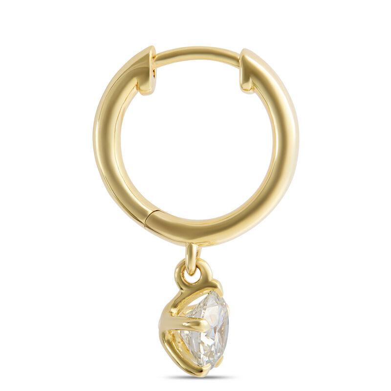 Huggie Hoops With Diamond Drops, 18K Yellow Gold image number 1