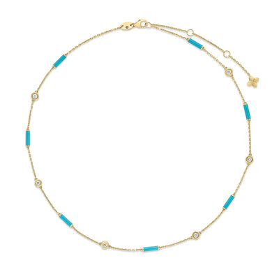 Roberto Coin 18K Yellow Gold Diamonds By The Inch Enamel Bar And Bezel Station Necklace