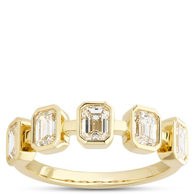 Emerald Cut Diamond Anniversary Ring, 1.2 Carat Total Weight, 14K Yellow Gold