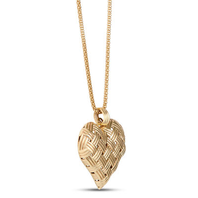 Toscano Basket Weave Heart Pendant Necklace, 14K Yellow Gold