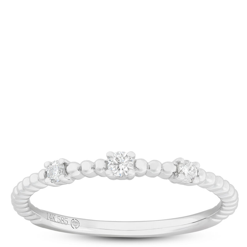 Beaded Three Diamond Band, 14K White Gold image number 0