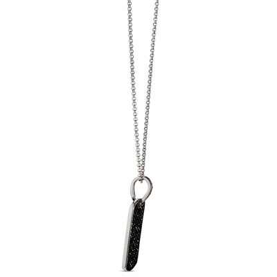 Black Diamond on Rhodium Dog Tag Necklace