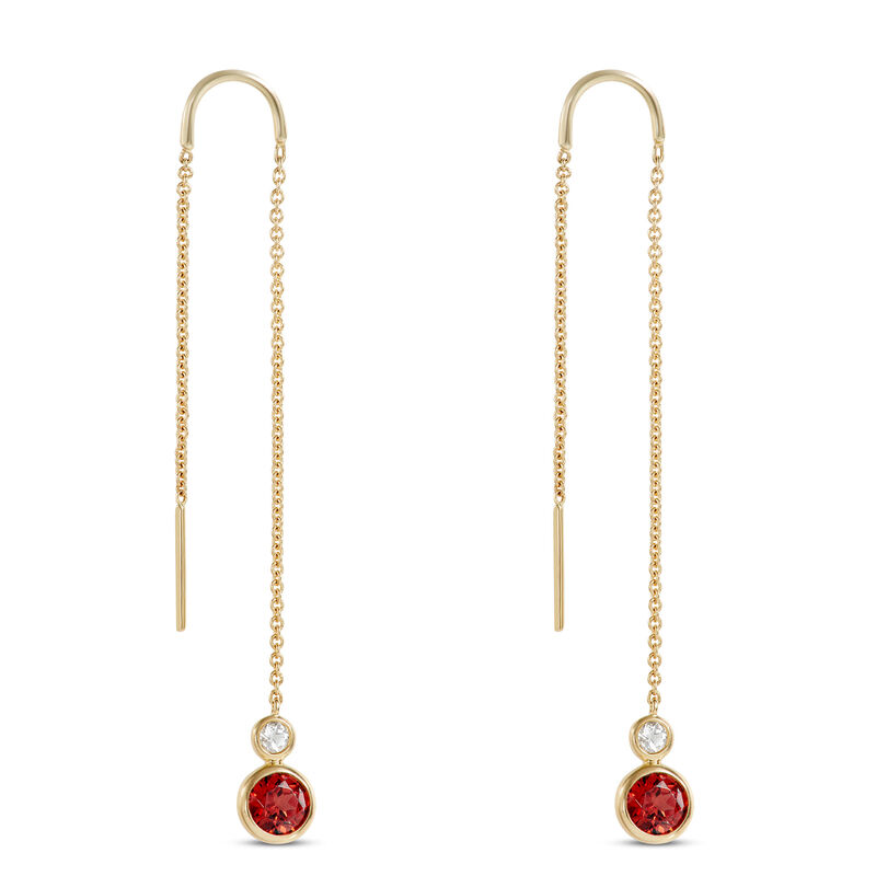 Garnet and White Topaz Threader Earrings, 14K Yellow Gold image number 0