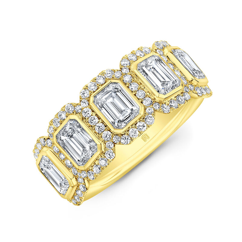 Rahaminov Five Emerald Cut Diamond Halo Ring, 18K Yellow Gold&nbsp; image number 0