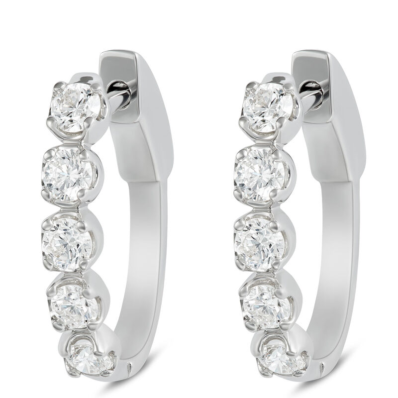 19MM Oval Hoop Diamond Earrings, 14K White Gold image number 0
