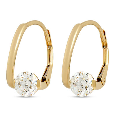 Curved Round Diamond Hoops, 1 Carat Total Weight, 18K Yellow Gold
