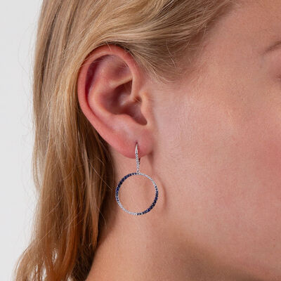 20MM Sapphire & Diamond Circle Earrings 14K