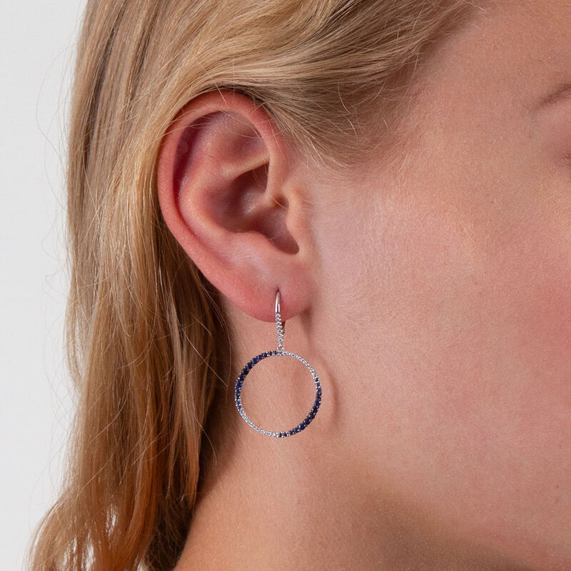 20MM Sapphire & Diamond Circle Earrings 14K image number 1