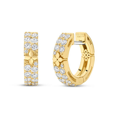 Roberto Coin 18K Yellow Gold Love In Verona Pav&eacute; Diamond And Polished Flower Hoop Earrings