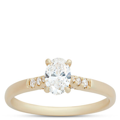 Oval Diamond Engagement Ring, 14K Yellow Gold