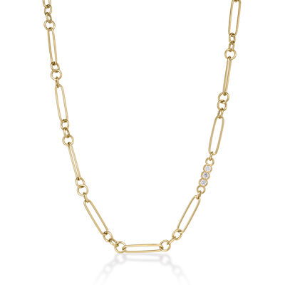 Roberto Coin 18K Yellow Gold Designer Gold Alternating Link Accent Chain Necklace