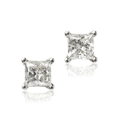 Princess Cut Diamond Studs, 1 Carat Total Weight, in 14K White Gold
