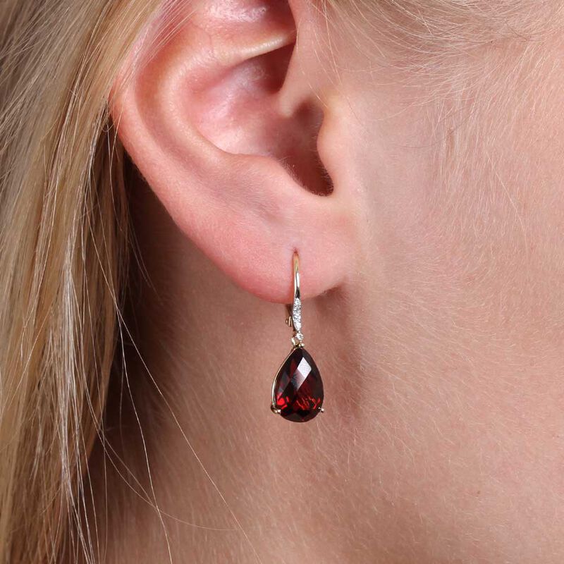 Pear Shaped Garnet & Diamond Earrings 14K image number 1