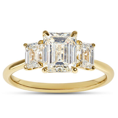 Emerald Cut Diamond Engagement Ring, 3 Carat Total Weight, 18K Yellow Gold