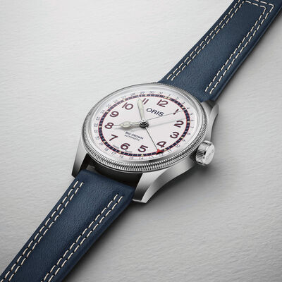 Oris Hank Aaron Limited Edition Watch White Dial Blue Leather Strap, 40mm