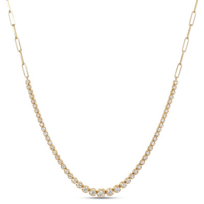 Graduated Round Diamond Necklace, 14K Yellow Gold