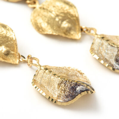 Toscano Triple Brown Enamel Leaf Earrings, 14K Yellow Gold
