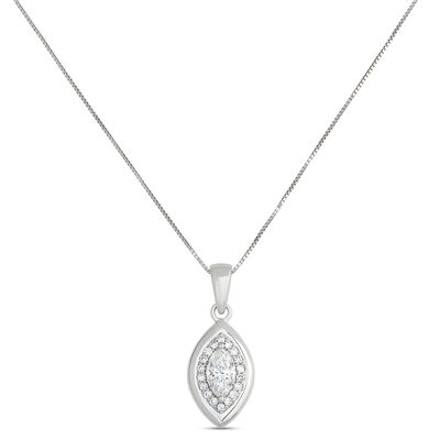 Elegant 18-Inch Pendant Necklace with Marquise and Round Diamonds, &frac12; Carat Total Weight, 14K White Gold