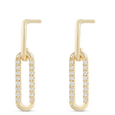 Paperclip Drop Diamond Earrings, 14K Yellow Gold