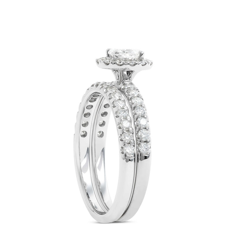 Fancy Cut Diamond Halo Bridal Set, 14K White Gold image number 3