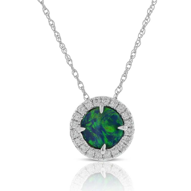 Round Opal Doublet & Diamond Necklace 14K image number 0