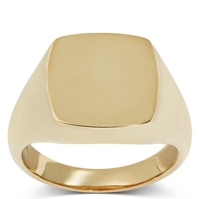 Square Cushion Signet Ring, 14K Yellow Gold