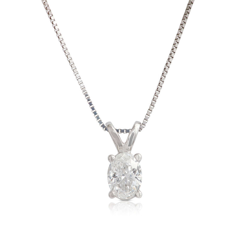 Oval Diamond Pendant, ⅓ Carat Total Weight, 14K White Gold image number 0