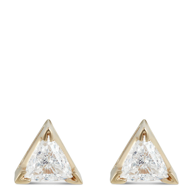 Fancy Shape Trillion Diamond Stud, ⅓ Carat, 14K Yellow Gold image number 0