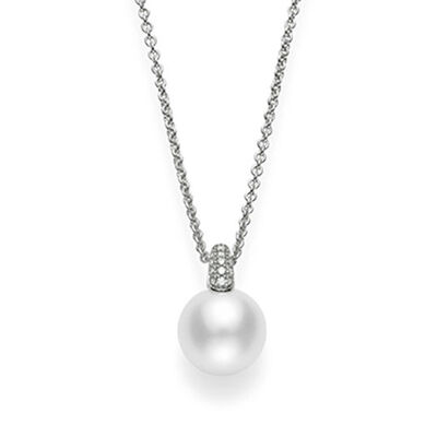 Mikimoto White South Sea Cultured Pearl and Pav&eacute; Diamond Pendant in 18K White Gold