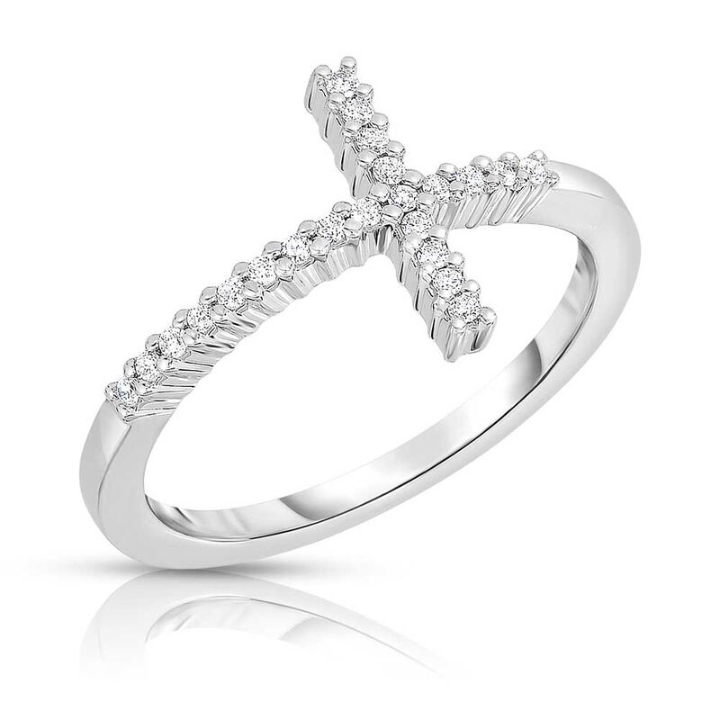 Roberto Coin 18K White Gold Tiny Treasures Diamond Sideways Cross Ring Size 6.5 image number 0