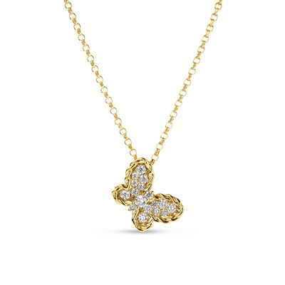Roberto Coin 18K Yellow Gold Jasmine Pav&eacute; Diamond Butterfly Necklace