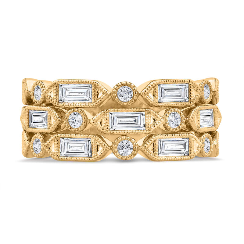 Bella Ponte Three-Row Milgrain Diamond Ring, 1 Carat Total Weight, 14K Yellow Gold Size 7 image number 3
