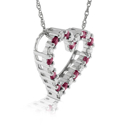 Ruby & Diamond Heart Pendant 14K
