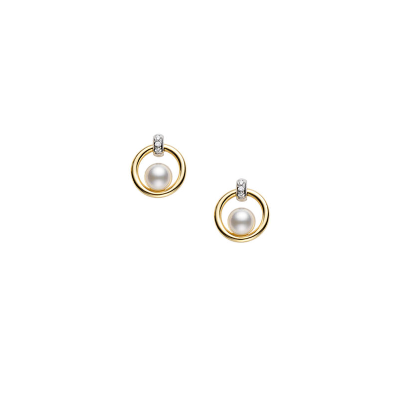 Mikimoto Akoya Cultured Pearl and Diamond Circle Earrings, 18K Two Tone image number 0