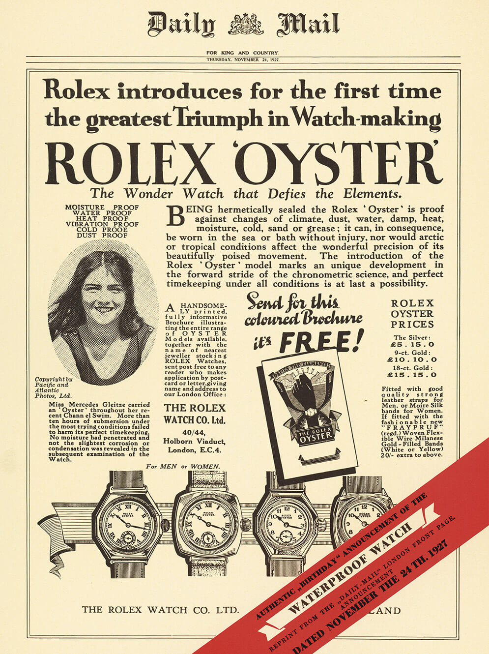 Rolex in 1927 Daily Mail issue