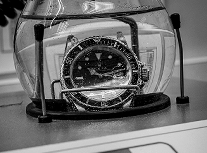 Watch being tested for water resistance