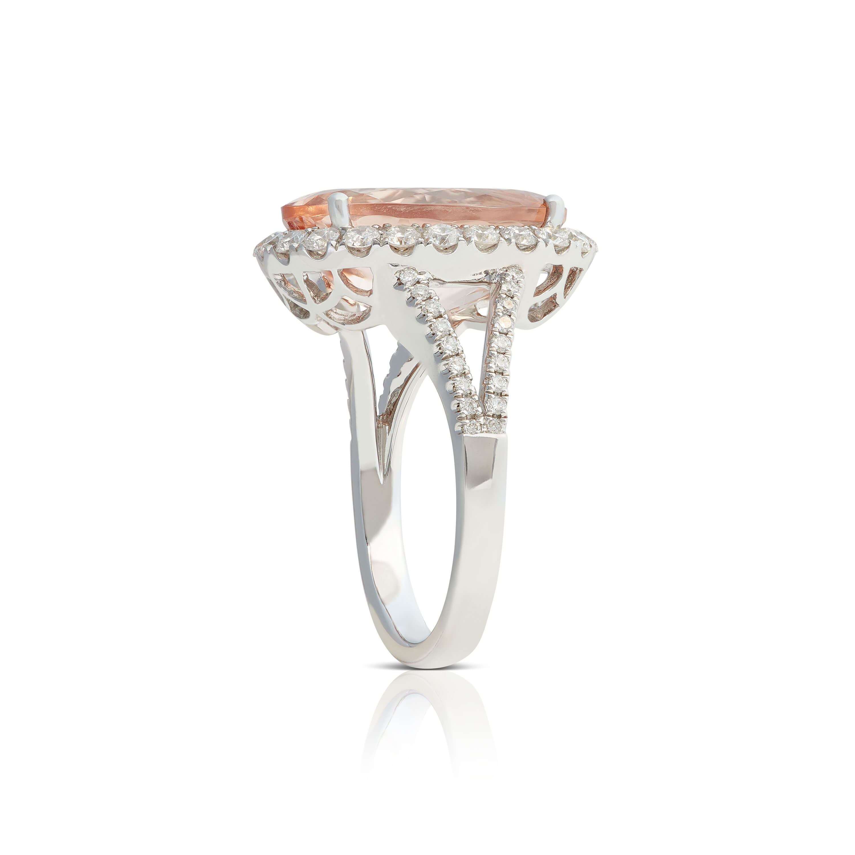 Oval Morganite & Diamond Halo Ring 14K