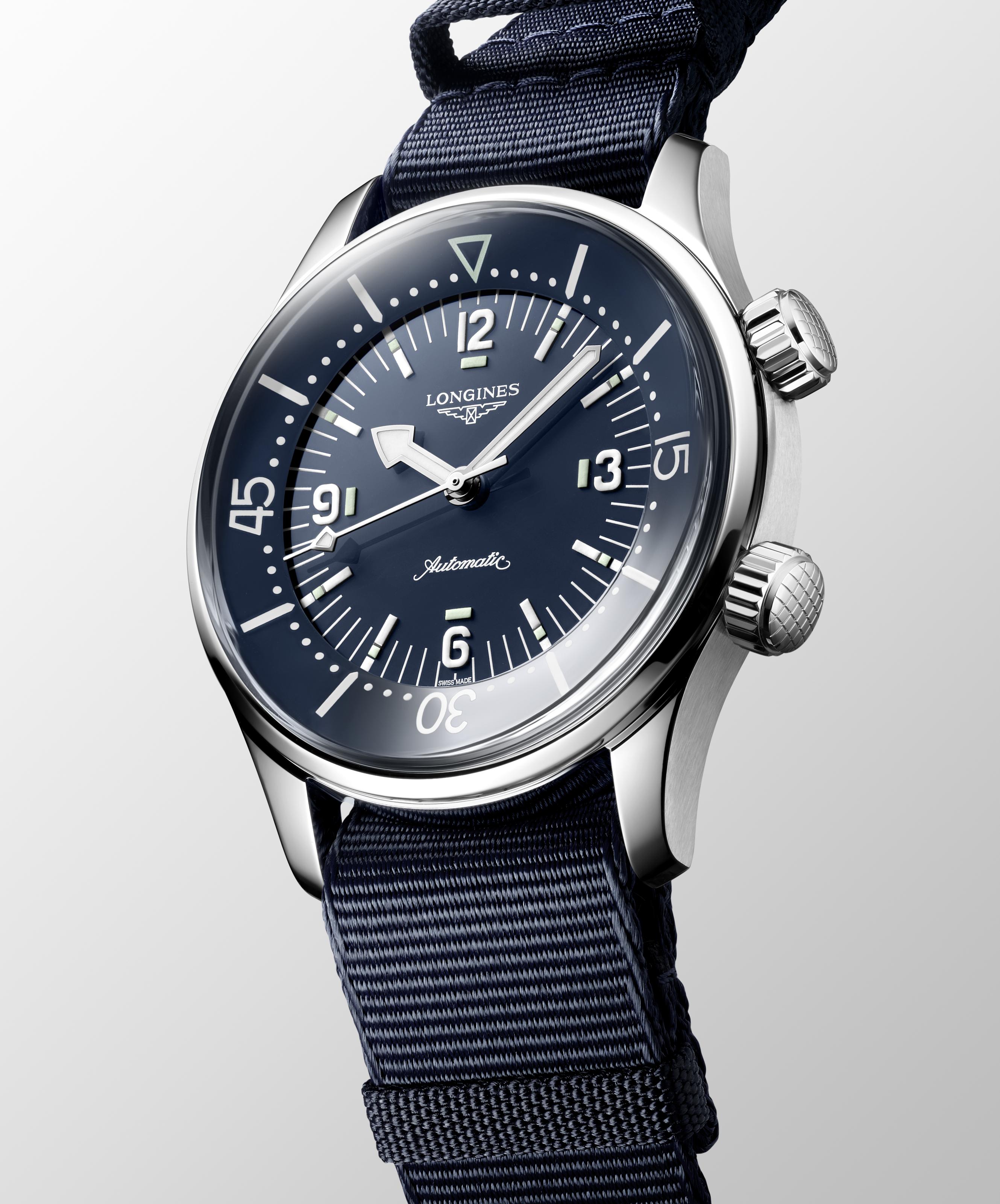 Longines Legend Diver Watch Blue Dial Blue Band 39mm