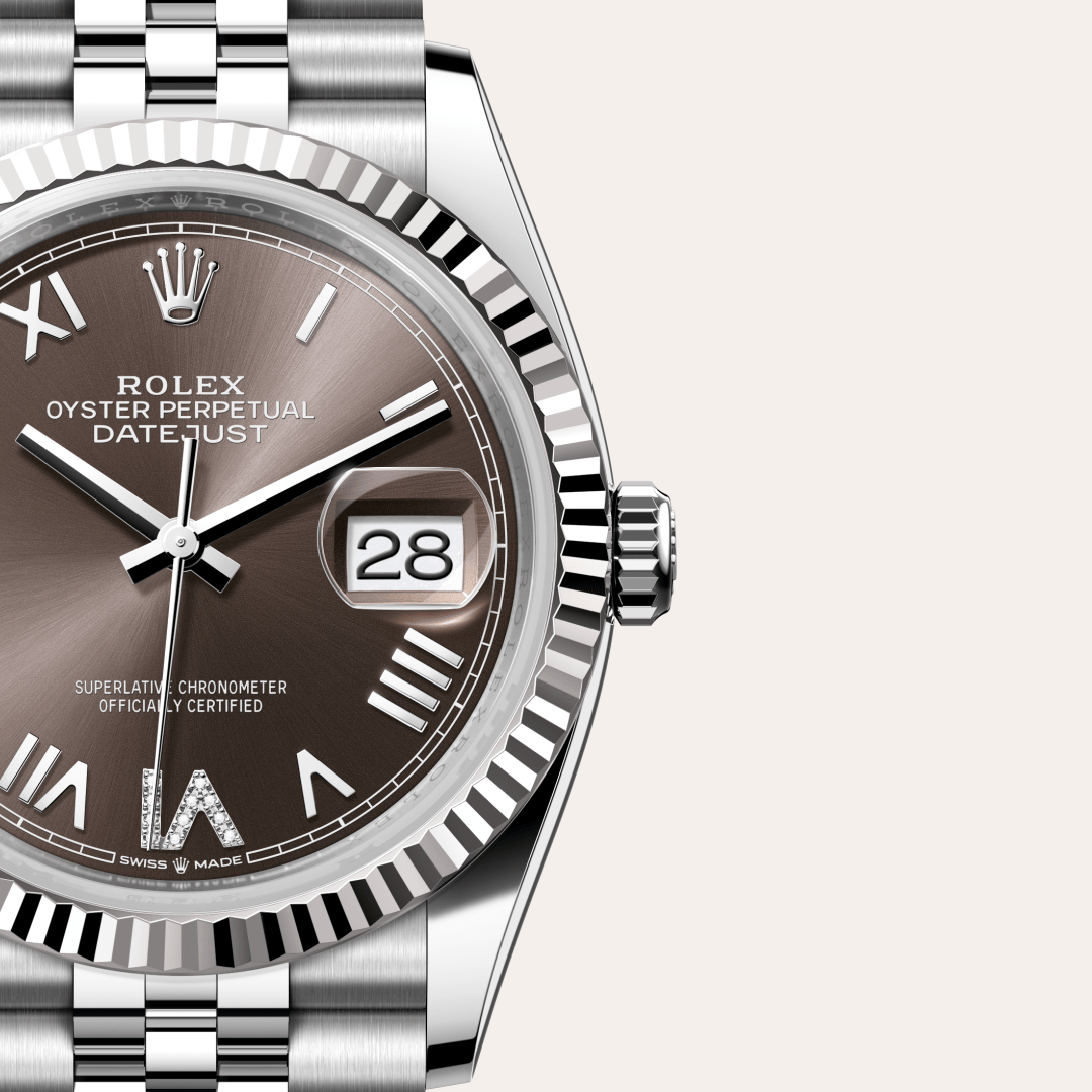 rolex datejust in white rolesor - combination of oystersteel and white gold, m126234-0071 - watch dial - ben bridge