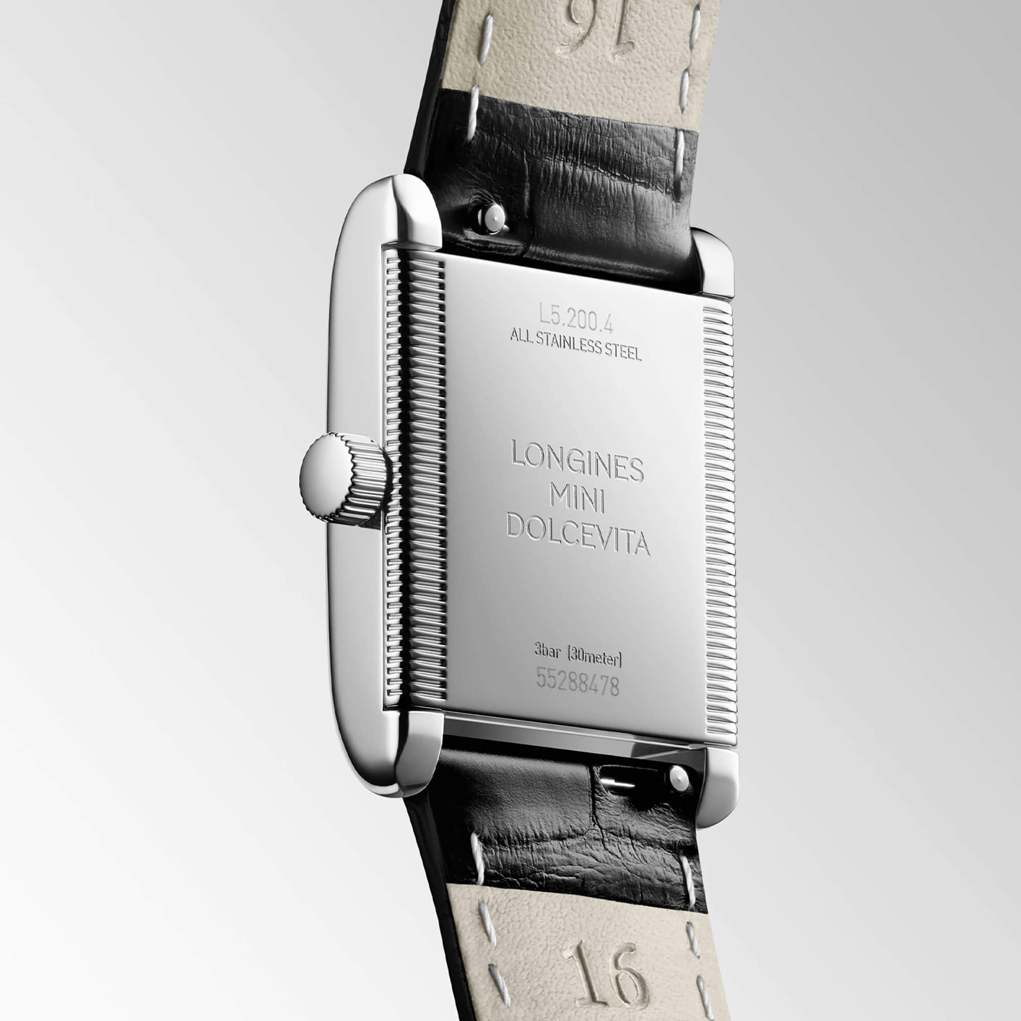 Longines Mini Dolcevita Watch Silver-Tone Dial Black Leather Strap, 29mm