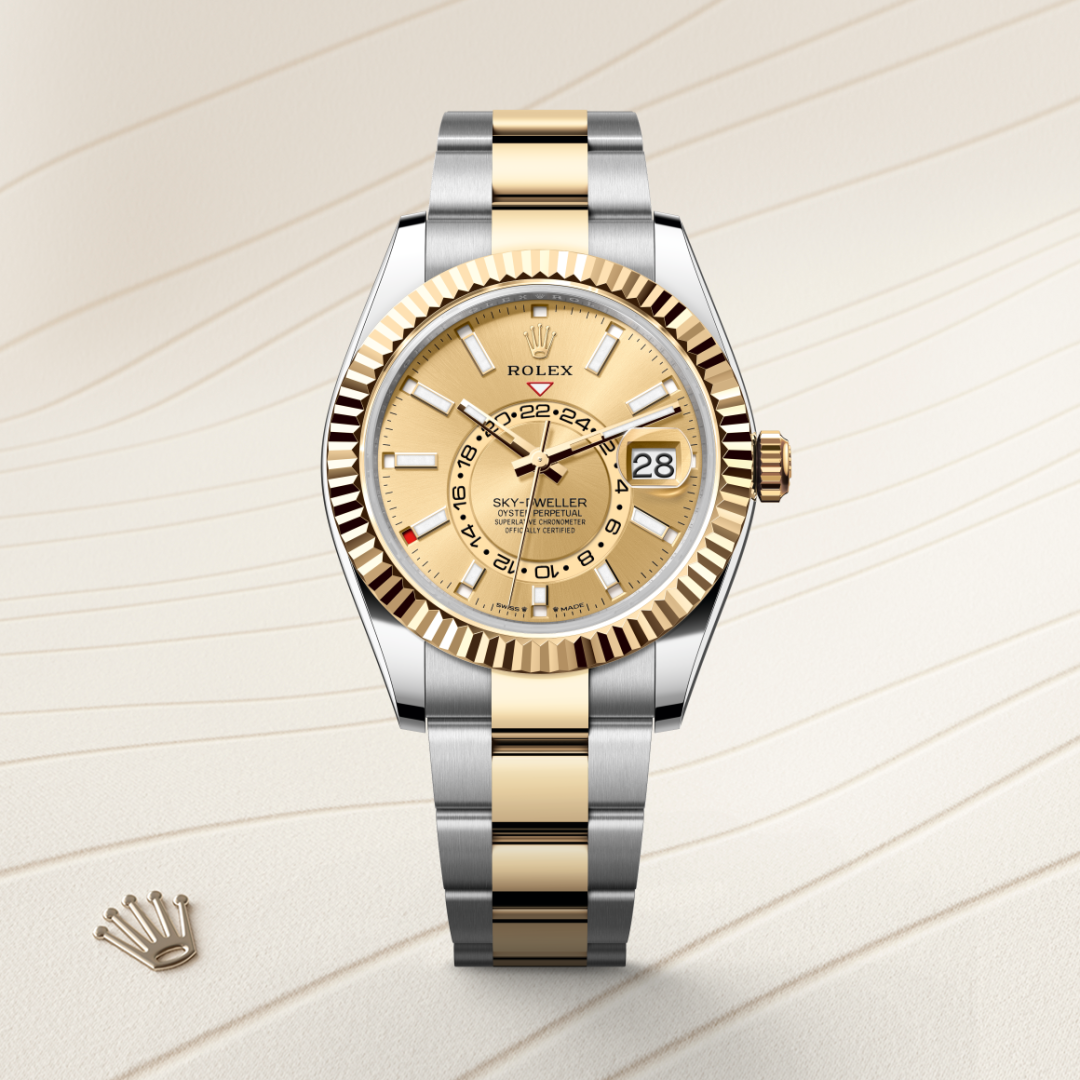 rolex sky-dweller in yellow rolesor - combination of oystersteel and yellow gold, m336933-0001 - watch with background color - ben bridge