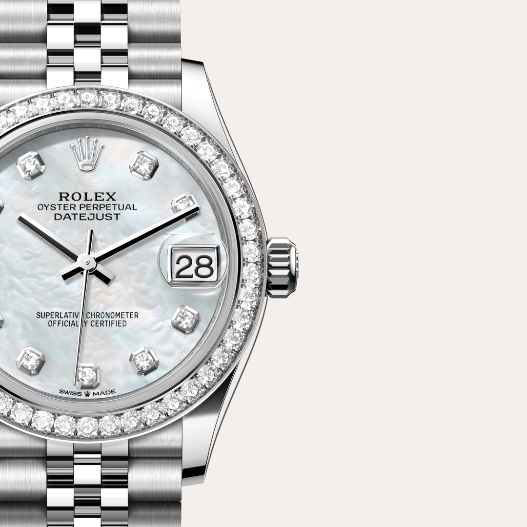 rolex datejust in white rolesor - combination of oystersteel and white gold, m278384rbr-0008 - watch dial - ben bridge