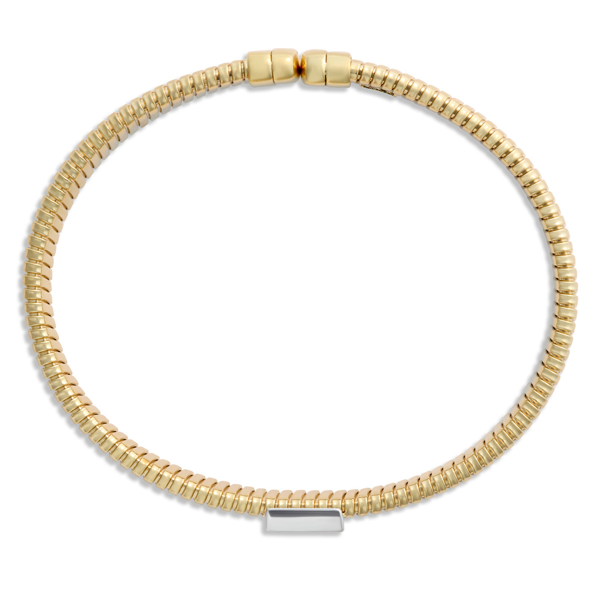 Toscano Flat Tubogas Cuff with Diamond Tips, 18K Yellow Gold