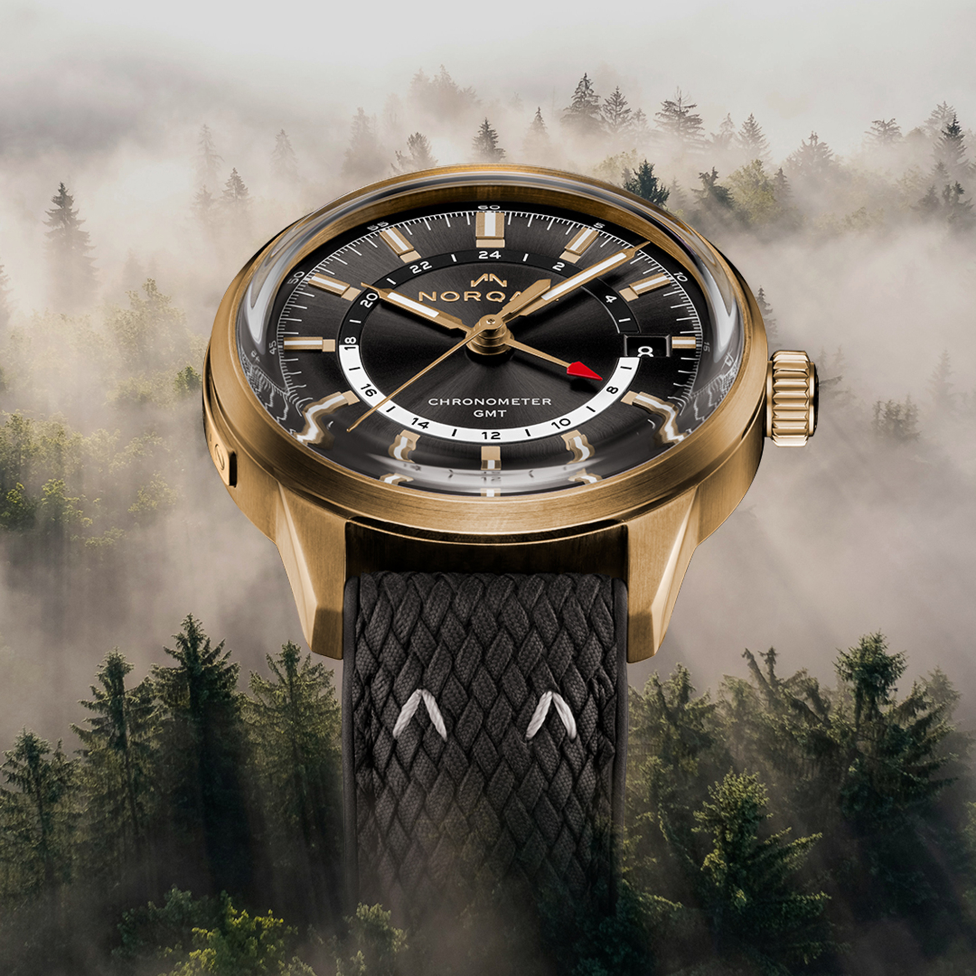 NORQAIN Freedom 60 GMT Bronze Anthracite Black Dial Watch, 40mm