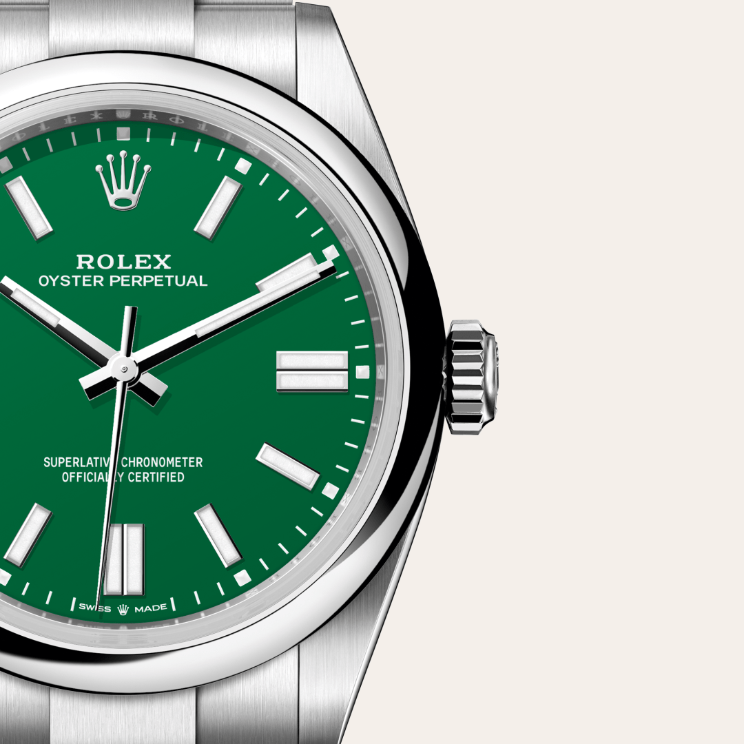 rolex oyster perpetual in oystersteel, m134300-0004 - watch dial - ben bridge